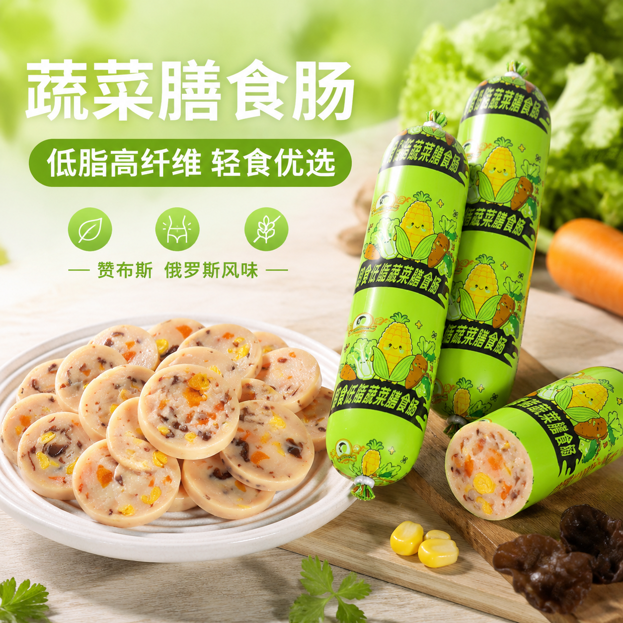 俄罗斯风味肠低脂蔬菜膳食肠即食鸡肉肠健身代餐香肠解馋轻食烤肠