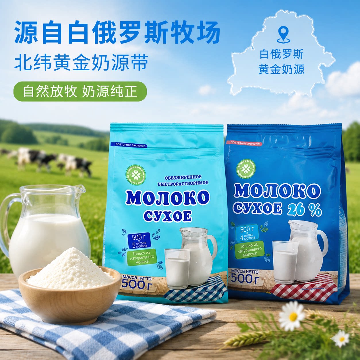 白俄罗斯进口全脂奶粉无添加生牛乳配方速溶易冲泡早餐营养即食