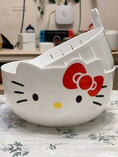 可爱卡通Kitty洗菜盆沥水篮厨房家用双层洗菜篮水果盘盆收纳篮筐