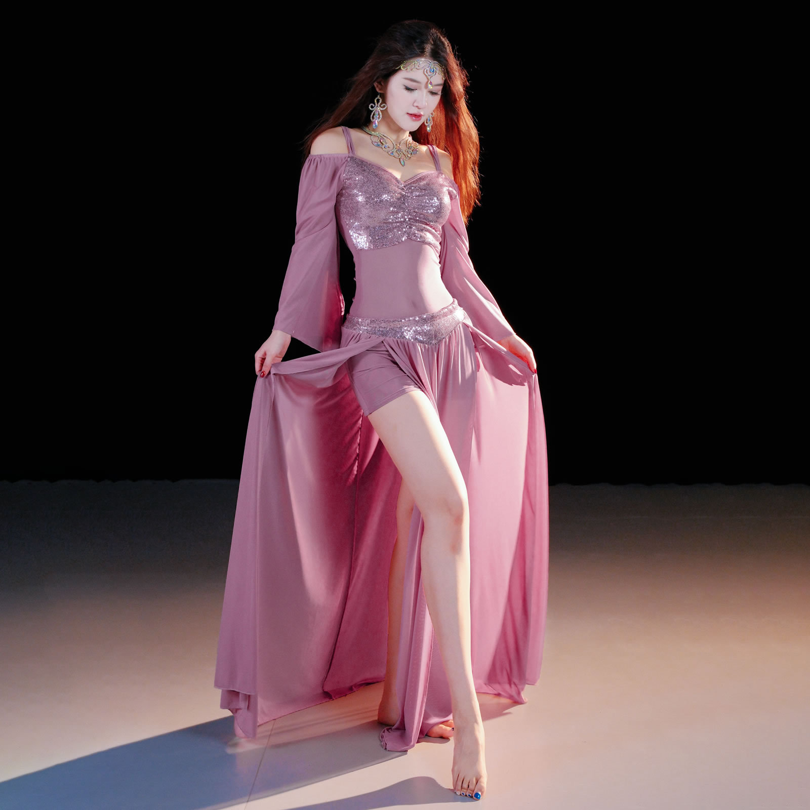 舞娘原创设计东方舞网遮肚套装