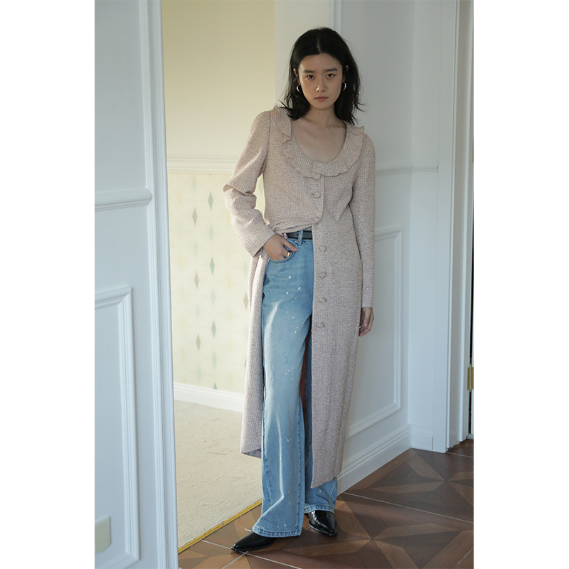 StudioFun两穿山茶花开衫连衣裙秋冬款女大U领2023新款法式长外套