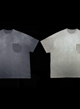 Cseven渐变水洗短袖300克重美式手工做旧破洞小领口纯棉宽松男T恤