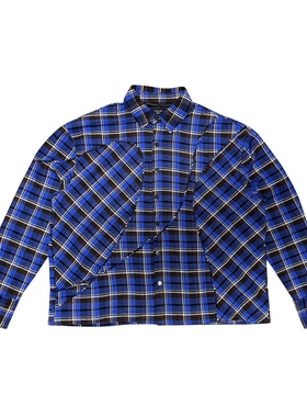 C7解构拼接格纹翻领衬衫纯棉法兰绒宽松廓形落肩Clean Fit vibe