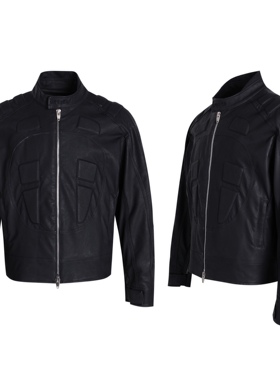 C7机车弯刀袖立领opium皮衣解构骨骼立体刺绣填充垫片短款宽松男