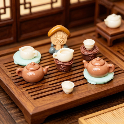 微景观仿真汤泉立牌围炉煮茶摆件
