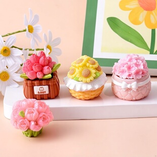 仿真治愈唯美花朵树脂配件 饰造景桌面车载摆件 花篮花束diy花园装