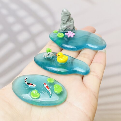 微景仿真锦鲤小黄鸭动物水池摆件