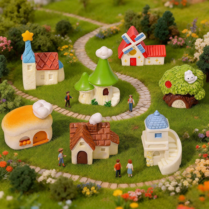 仿真小房子房屋别墅摆件 微景观 DIY 沙盘模型苔藓中式造景小配件