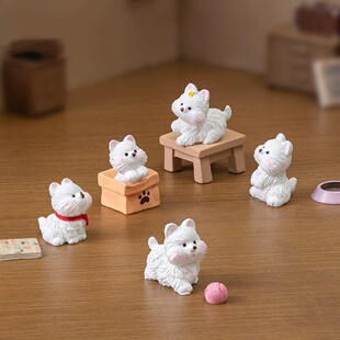 微景观仿真可爱活泼西高地狗狗公仔 饰品配件桌面车载小摆件 diy装