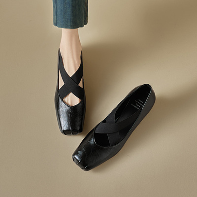 ins重磅推荐！巨软巨好穿~羊皮芭蕾舞鞋女夏中跟玛丽珍粗跟单鞋软