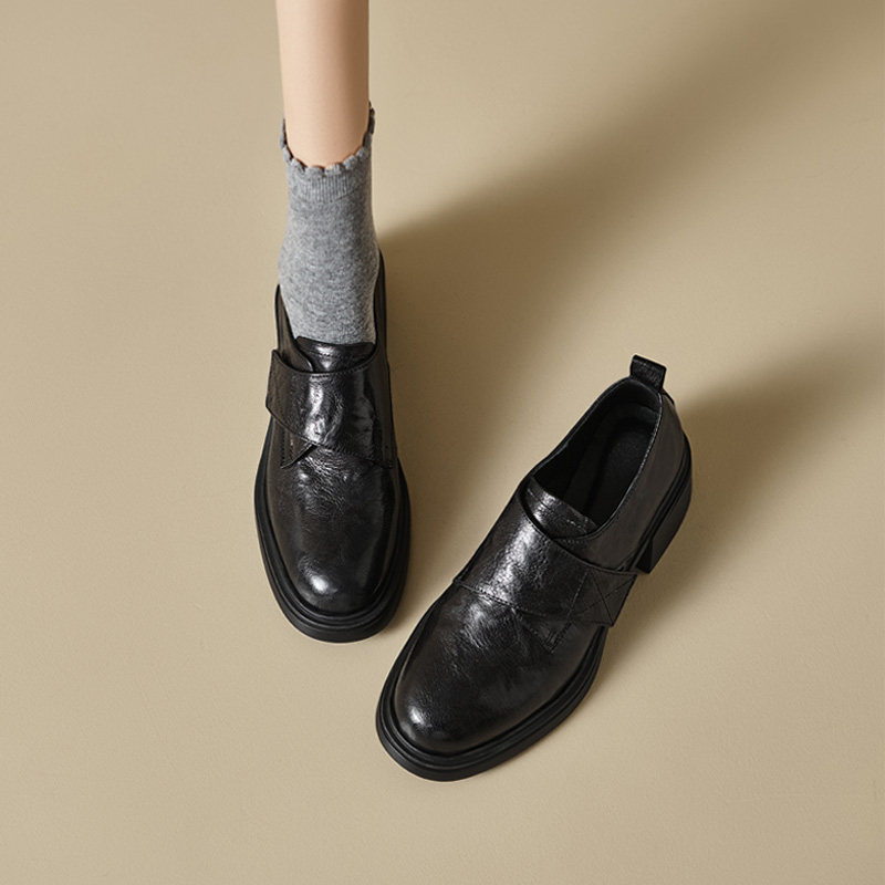 ins暴走不累！巨好穿~英伦风厚底圆头乐福鞋女羊皮中跟小皮鞋软软