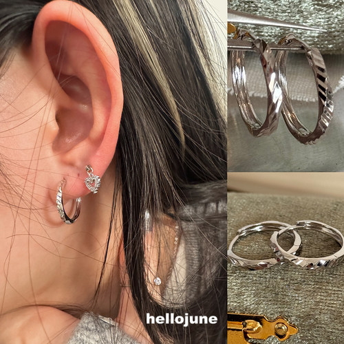 hellojune 通体925银 亮闪切面耳圈