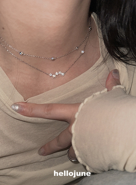 hellojune s925通体纯银 礼物季精致星星项链 叠搭间隔小圆锁骨链