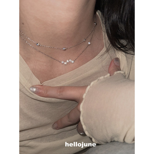 hellojune s925通体纯银 礼物季精致星星项链 叠搭间隔小圆锁骨链