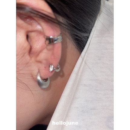 hellojune s925银 拉丝扁扁的椭圆鸡蛋耳环
