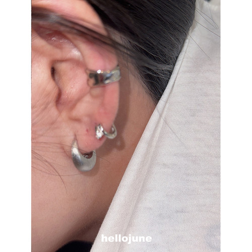 hellojune s925银 拉丝扁扁的椭圆鸡蛋耳环