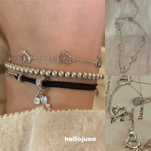 hellojune 925银 镂空爱心排列细手链