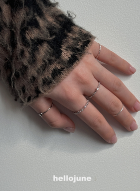 hellojune s925 精工迷你小圆钻间隔复古细戒 叠戴细银戒