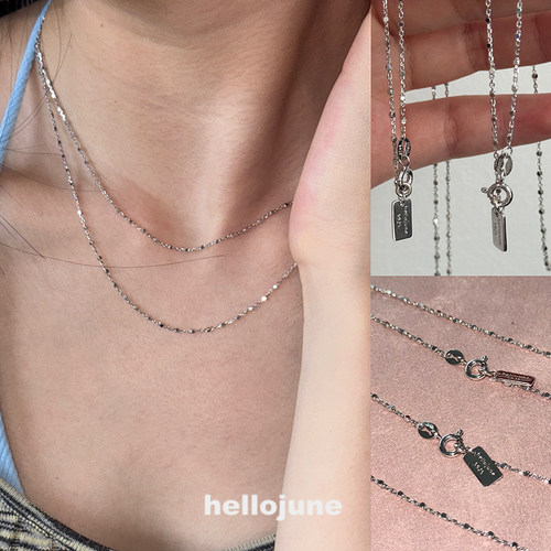 hellojune S925银 设计感小方牌间隔方块细链细闪法式锁骨链项链