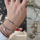 hellojune s925银做旧银珠金色手链 圆钻气泡手链