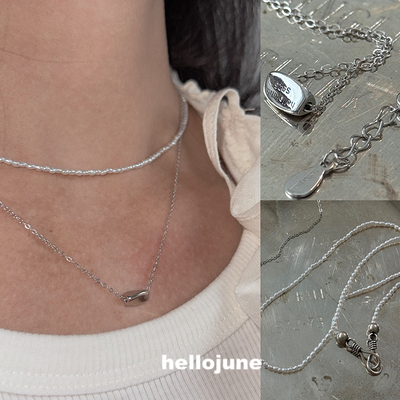 hellojune S925银 几何银珠项链 天然淡水珍珠项链极细米珠颈链