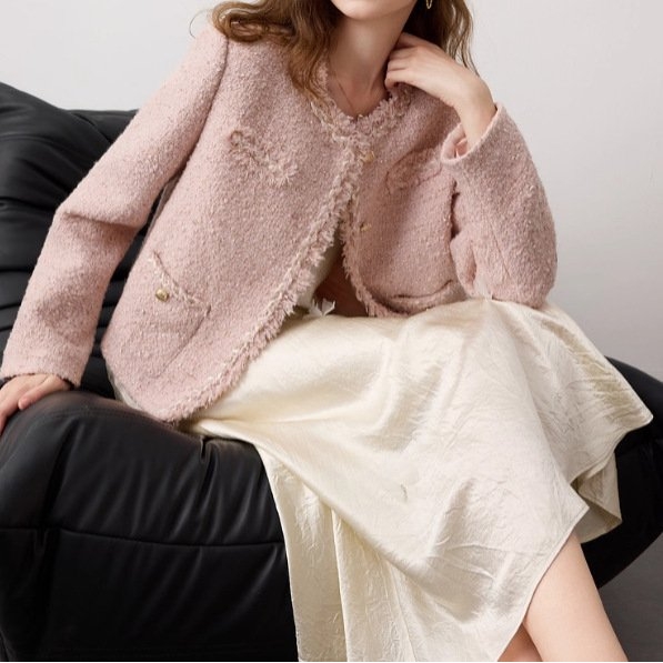 日韩2025秋冬季新款小香风亮丝粗花呢子圆领毛呢短大衣W404Q5023D