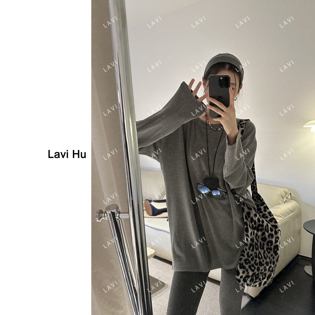 日韩3925# 眠眠月光 秋冬长袖圆领宽松型T恤套头简约时尚打底