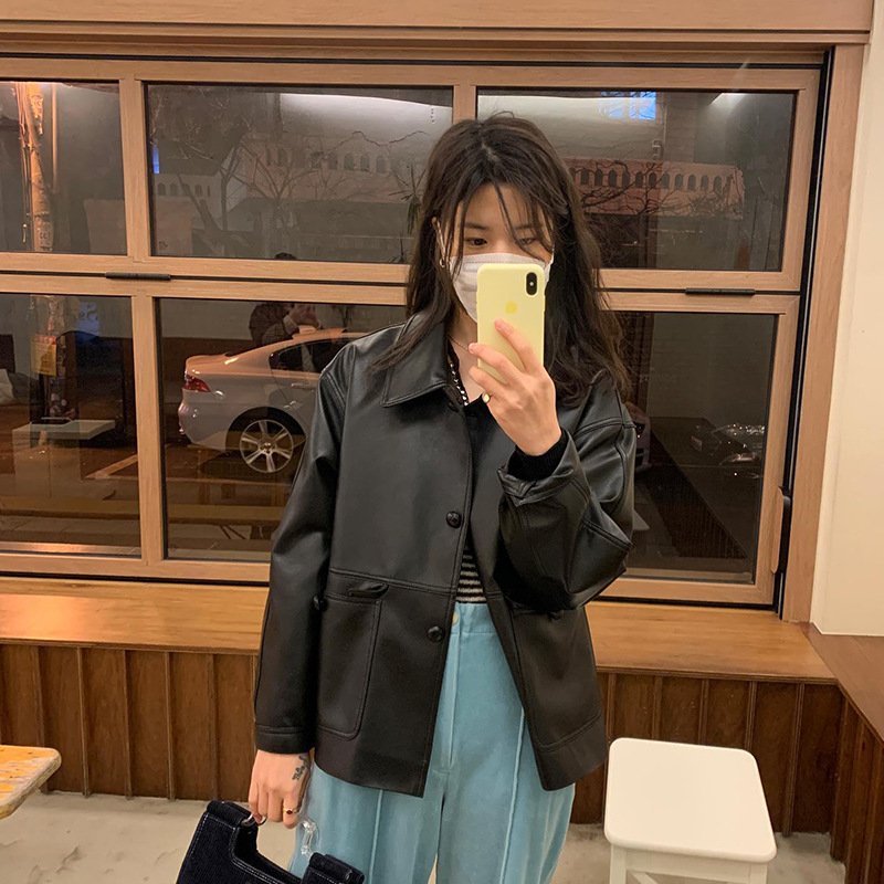 日韩现【高品质Y单】 2025秋韩国东大门MM 蛋白小皮衣 宽松夹克外