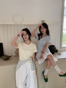 t恤百搭纯色休闲体恤26010 Studio韩系简约圆领宽松显瘦短袖