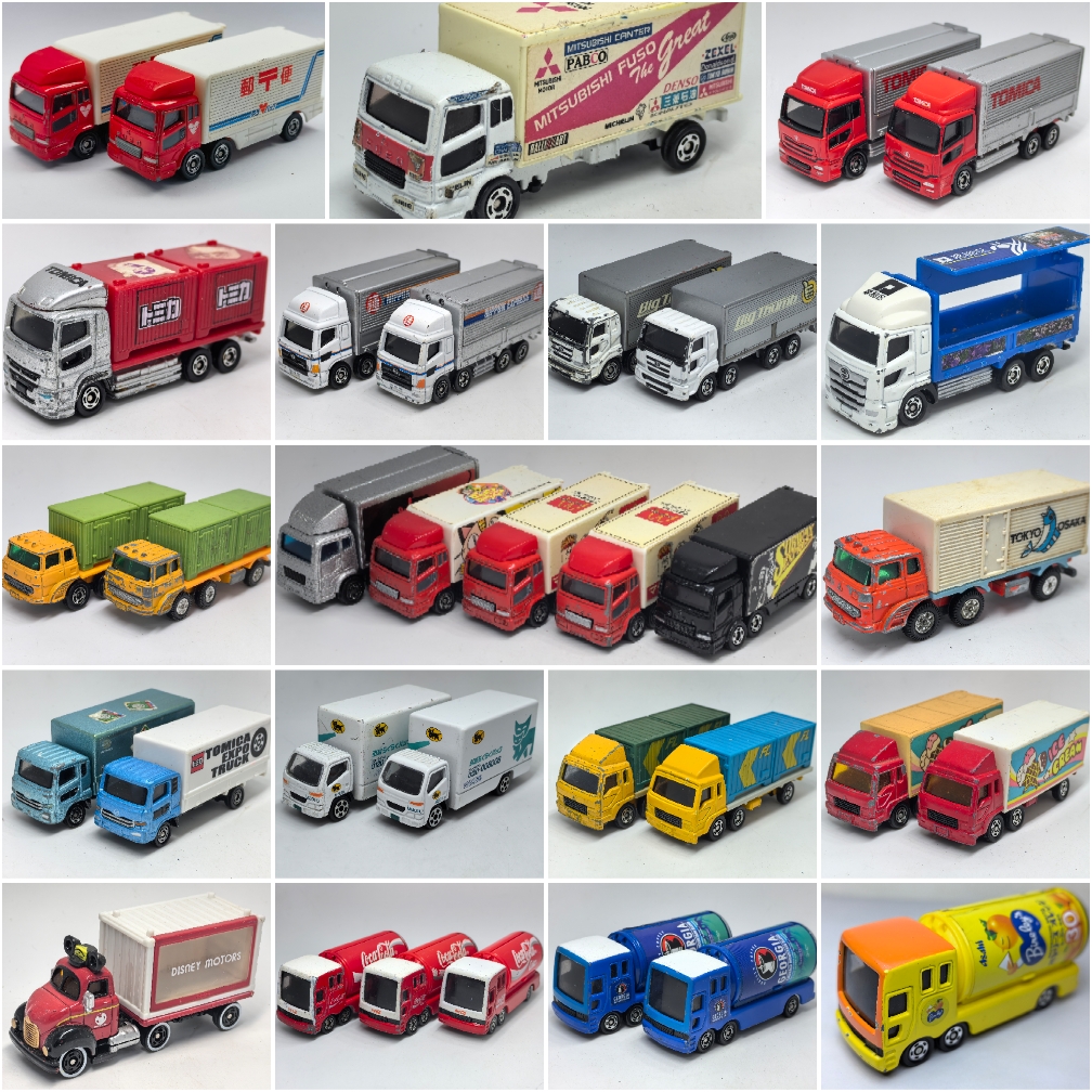 二手TOMY 小比例卡车模型箱货三菱日野米奇 厢式运输车