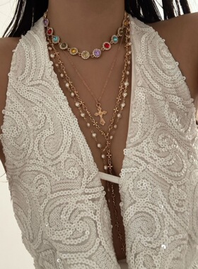 欧美风时尚ins风小众设计感十字架项链女个性简约复古锁骨链