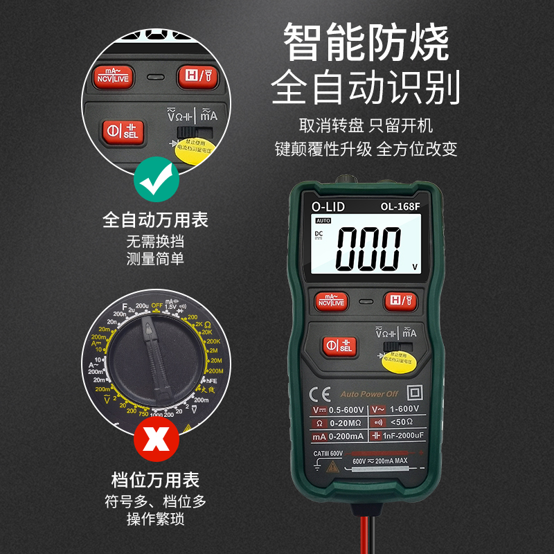 防烧万用表智能数字高精度全自动小型便携式智能维修电工万能表