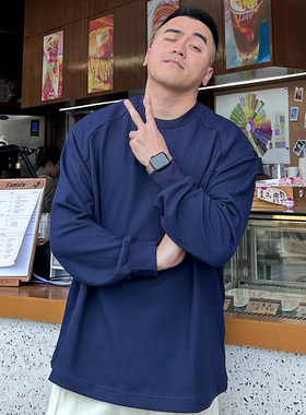 FFMR 高级感褶皱套头卫衣男款廓形圆领长袖T恤宽松黑色垂感秋冬款