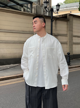 FFMR「新中式港风亚麻衬衫」2026春夏季薄款宽松亨利领白色衬衣男