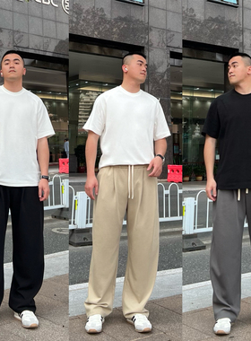 FFMR 2025夏季垂感微锥型休闲裤大码宽松直筒黑色显高远动卫裤男