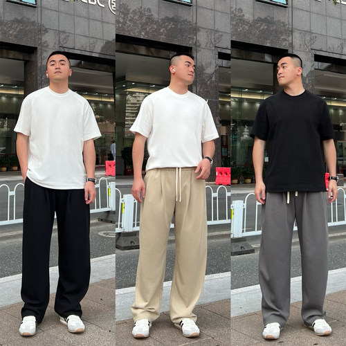 FFMR 2026夏季垂感微锥型休闲裤大码宽松直筒黑色显高远动卫裤男