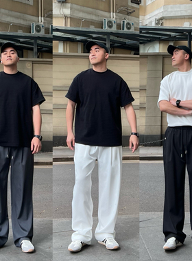 FFMR 2025夏季垂坠感抗皱休闲裤宽松阔腿大码直筒纯白色长裤子男