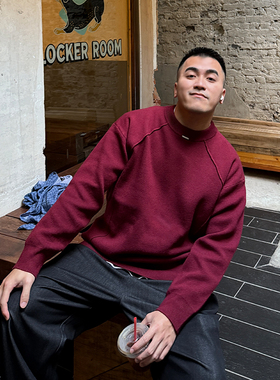 FFMR 2024秋冬宽松百搭纯色圆领毛衣男款情侣线衫安格拉红针织衫