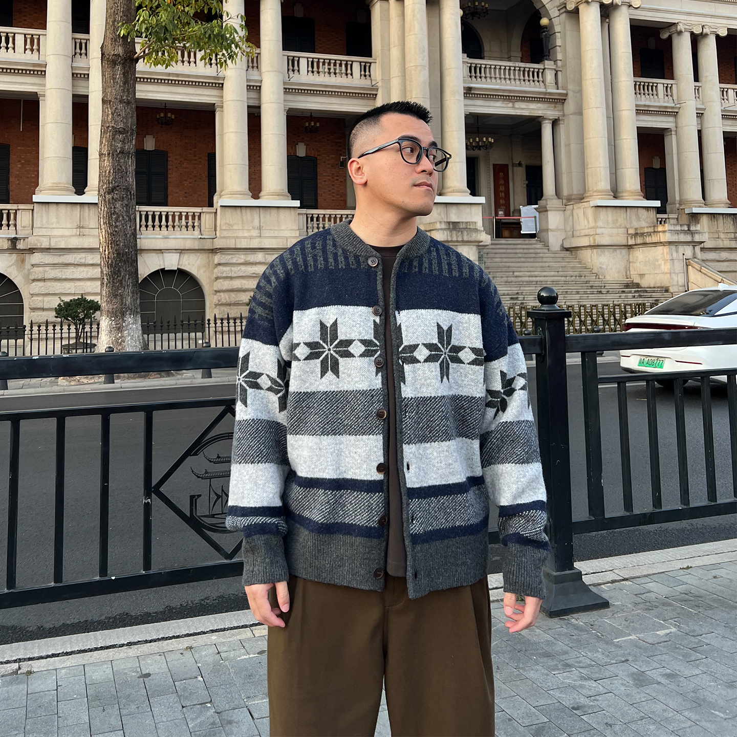 FFMR「圣诞氛围提花毛衣」2025冬季美式复古费尔岛针织开衫外套男