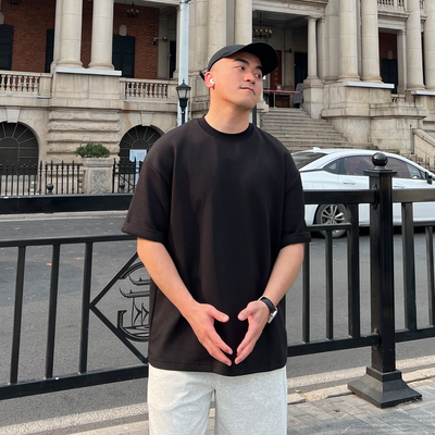 FFMR 2025夏季美式凉感透气空气棉圆领T恤小领口宽松纯白色短袖男