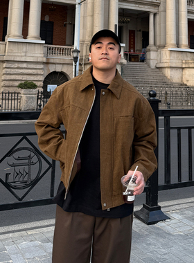 FFMR 2025春季美式重磅复古翻领牛仔夹克外套宽松痞帅咖色上衣男