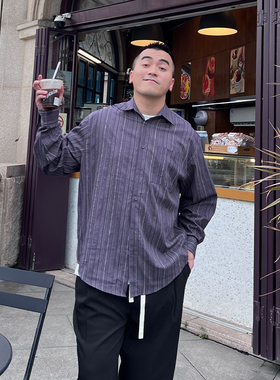 FFMR 压皱长袖条纹工装衬衫男款日系休闲宽松百搭黑色衬衣外套男