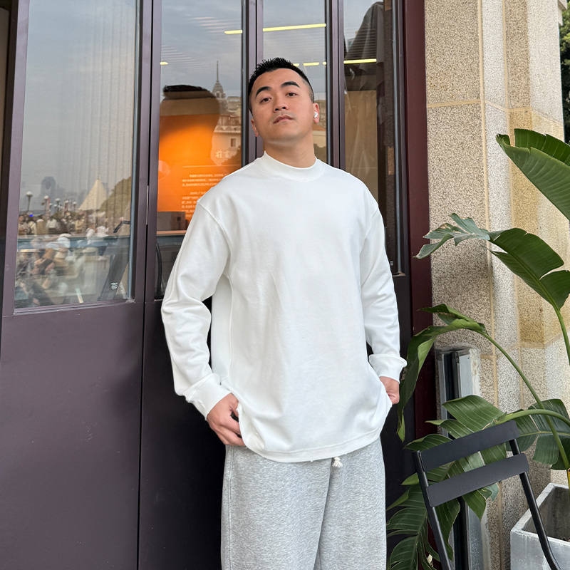 FFMR 2025秋冬美式做旧磨毛高品质T恤卫衣打底宽松纯色百搭上衣男