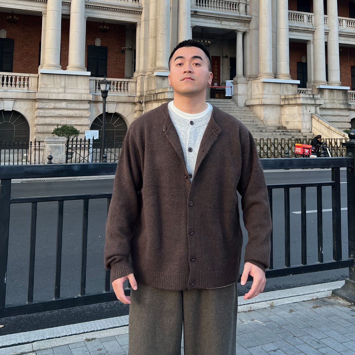 FFMR「自带层次感绵羊毛开衫」2025冬季假两件宽松针织毛衣外套男