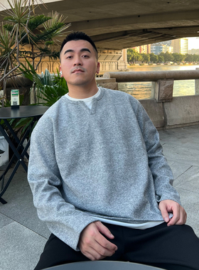 FFMR「假两件质感羊毛T恤」2025秋冬美式重磅小V领撞色圆领毛衣男