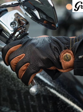 现货包邮美产grifter复古哈雷手套野牛皮双拼色VESPA全指印第安