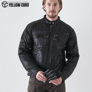 YELLOWCORN秋冬夹棉保暖防摔护具夹克皮衣哈雷凯旋复古机车骑行服