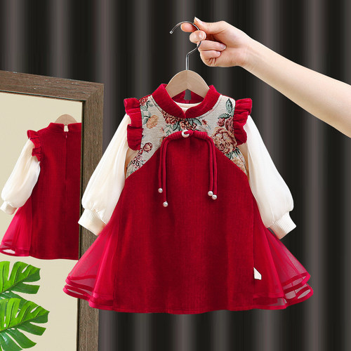 春秋连衣裙2024新款抓周国风春秋