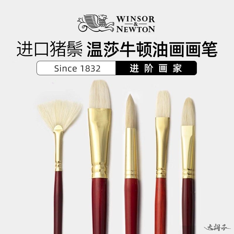 温莎牛顿猪鬃毛油画笔套装长杆专业绘画笔丙烯水粉颜料初学者手绘