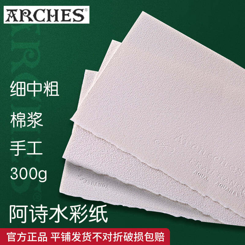 法国进口阿诗水彩纸全棉浆纸300g细纹中粗纹粗纹分装初学者2k4k8k